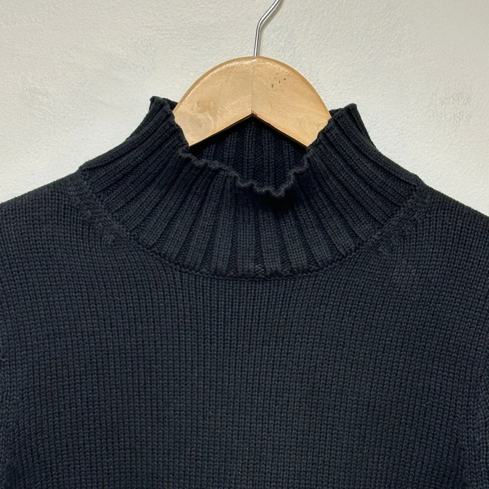 J. Crew Cotton Mock Neck Ribbed Sweater Womens XS Black Pullover Academia Preppy
